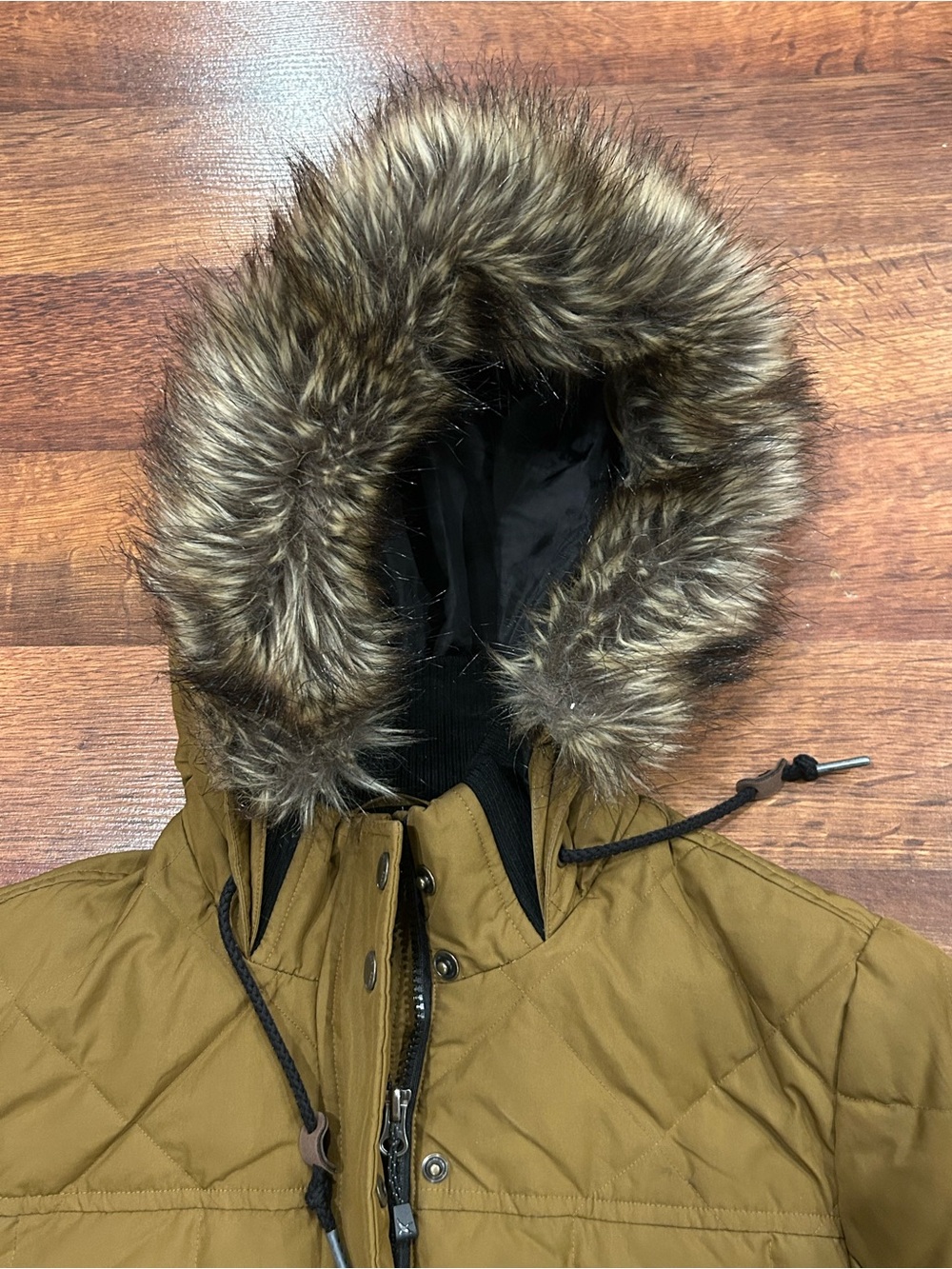 Eddie Bauer Hooded Down Parka with Faux Fur Women’s Small Gold Brown Coat EB550 - Picture 4 of 11